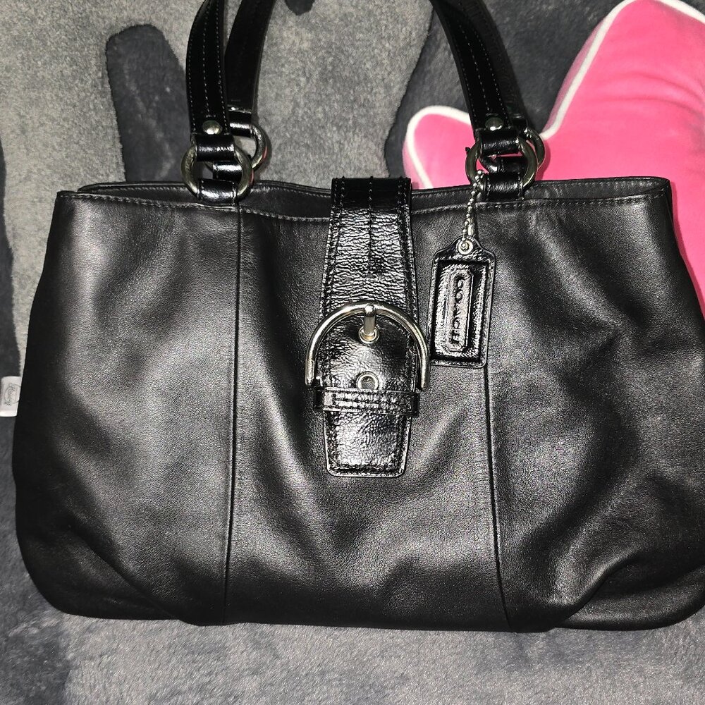 Coach F19248 Soho Black Carryall Leather Shoulder Purse Bag